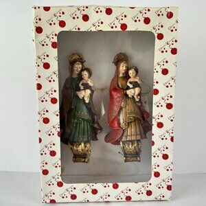 Set Of 2 Dillards Trimmings Christmas Ornaments Madonna & Child Virgin Mary